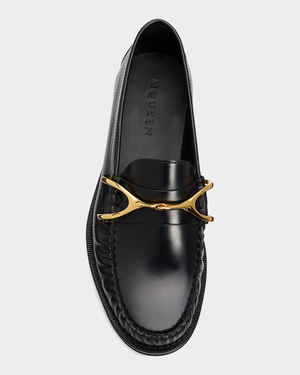 McQueen Men 's Wishbone Leather Moc-Toe Loafers | Thumbnail 4