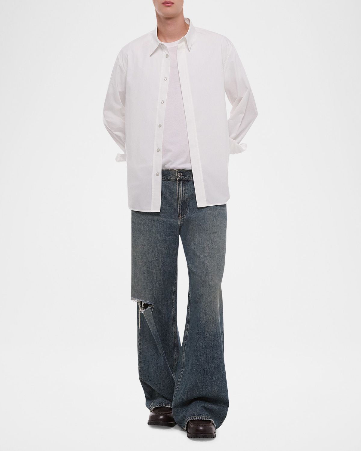 Helmut Lang Men 's Wardrobe Covered-Placked Poplin Sport Shirt | Thumbnail 7 Helmut Lang Men 's Wardrobe Covered-Placked Poplin Sport Shirt | Thumbnail 7
