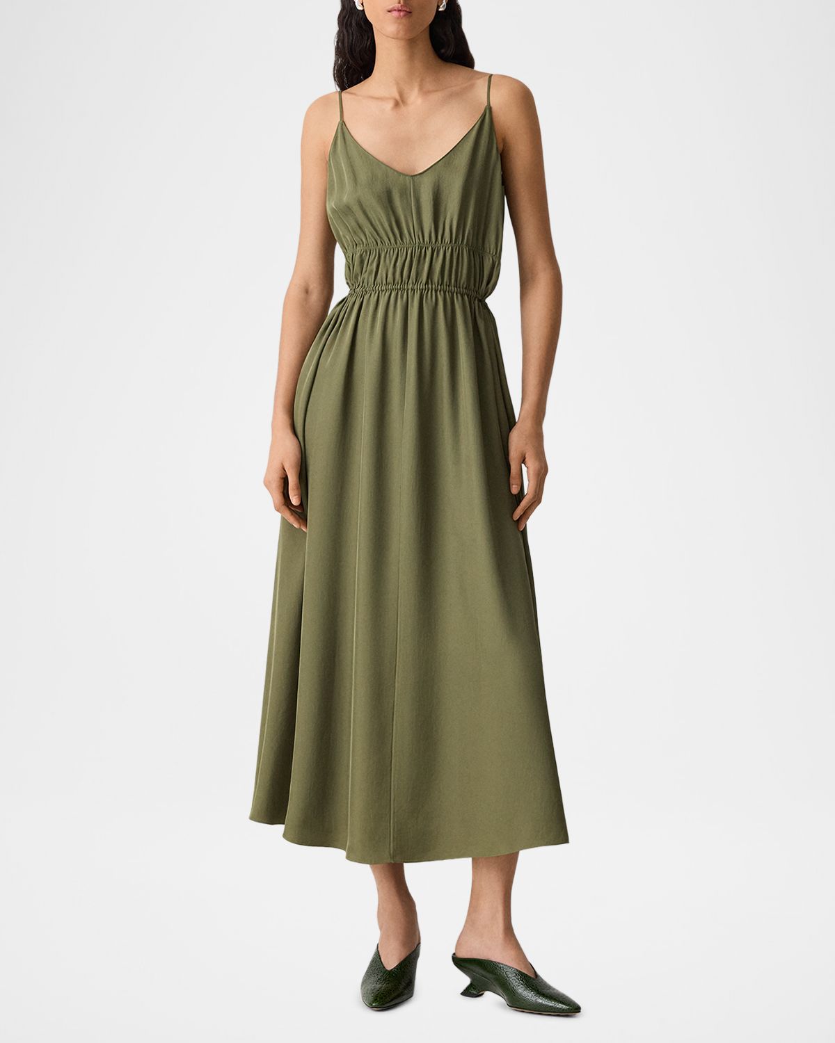 Theory Gathered Drawstring-Waist Midi Dress | Thumbnail 2 Theory Gathered Drawstring-Waist Midi Dress | Thumbnail 2