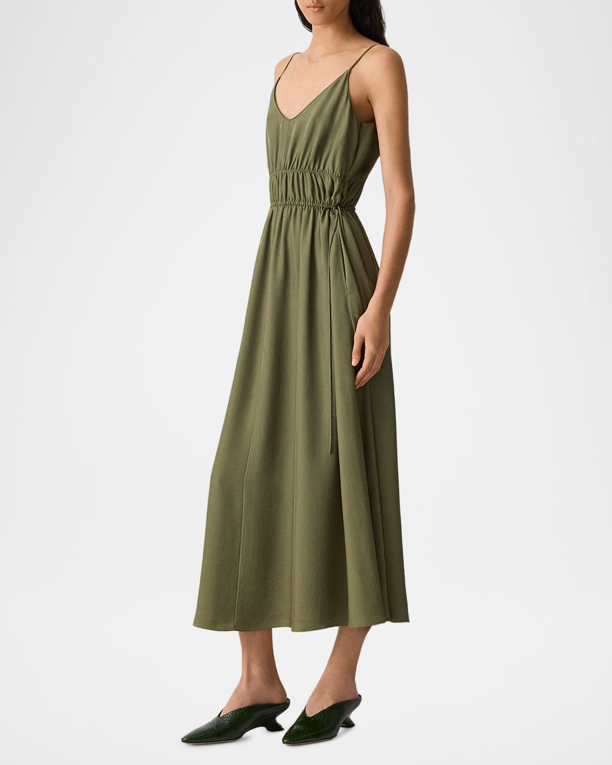 Theory Gathered Drawstring-Waist Midi Dress | Thumbnail 4 Theory Gathered Drawstring-Waist Midi Dress | Thumbnail 4