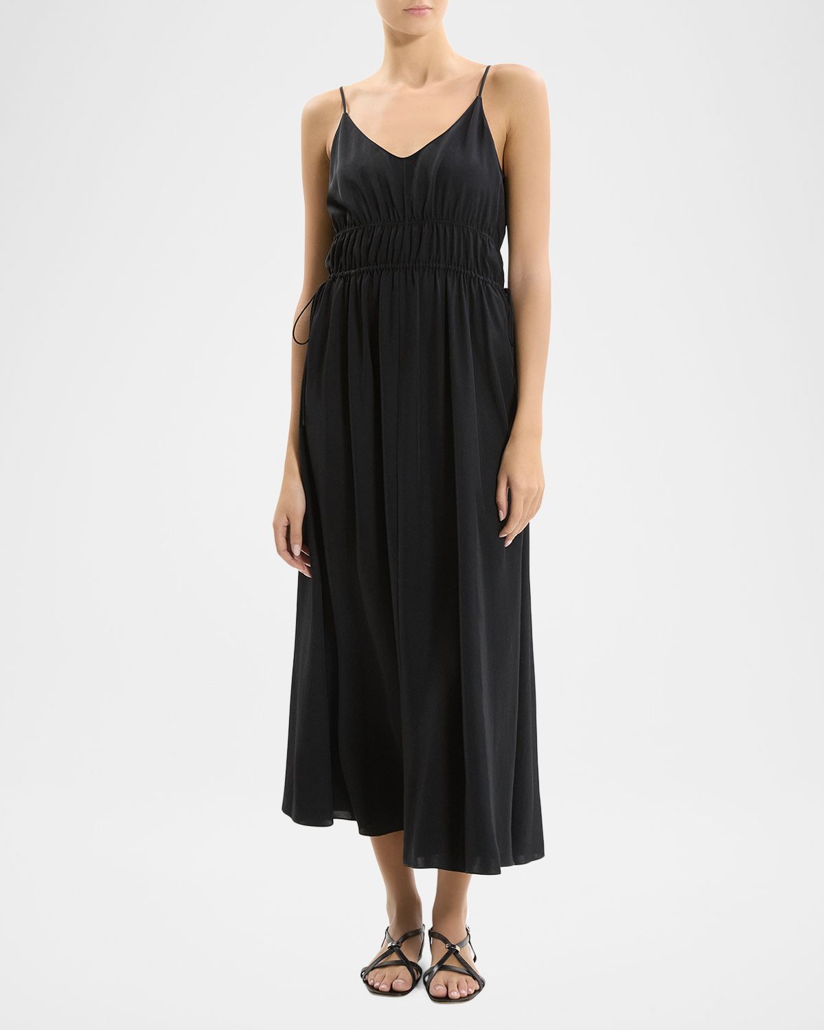 Theory Gathered Drawstring-Waist Midi Dress