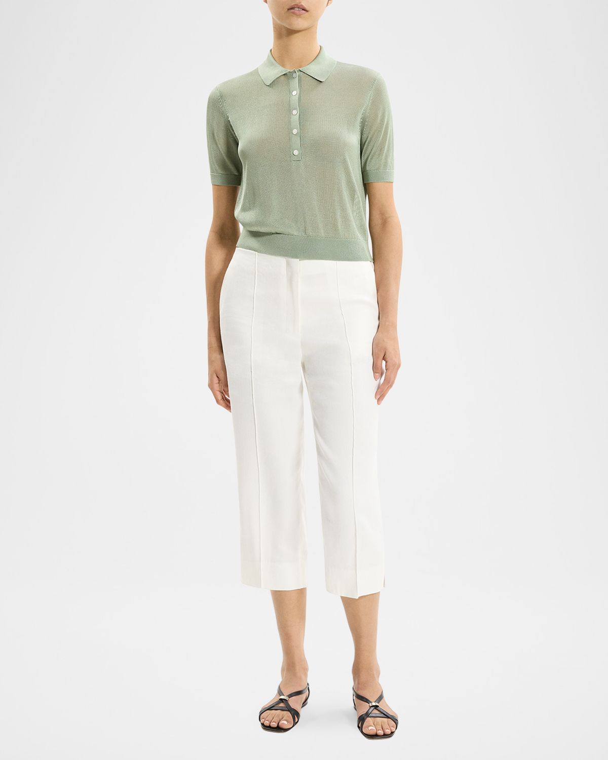 Theory Sheer Short-Sleeve Polo Shirt