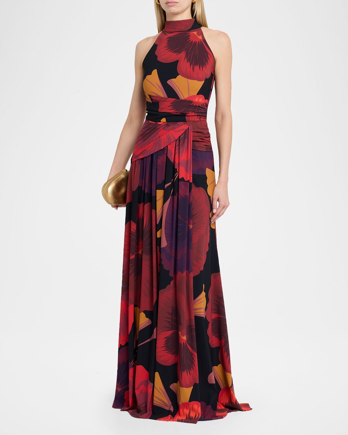 Chiara Boni La Petite Robe Ankita Draped Floral-Print Halter Gown | Thumbnail 4