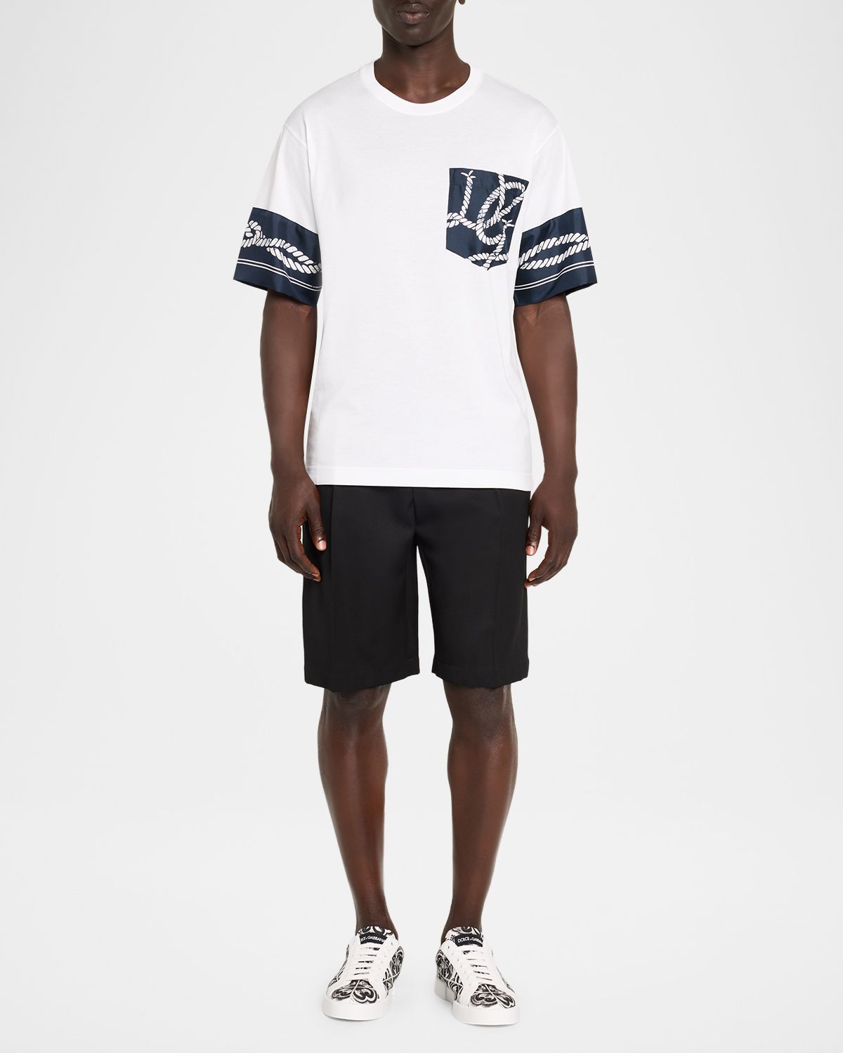 Dolce & Gabbana Men 's Cotton T-Shirt with Silk Marina-Trim | Thumbnail 5 Dolce & Gabbana Men 's Cotton T-Shirt with Silk Marina-Trim | Thumbnail 5