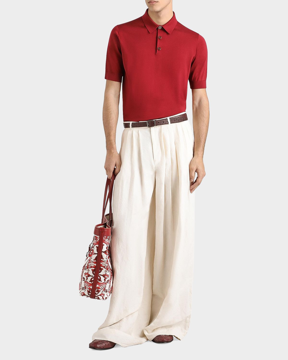 Dolce & Gabbana Men 's Silk Knit Short-Sleeve Polo Sweater | Thumbnail 4 Dolce & Gabbana Men 's Silk Knit Short-Sleeve Polo Sweater | Thumbnail 4