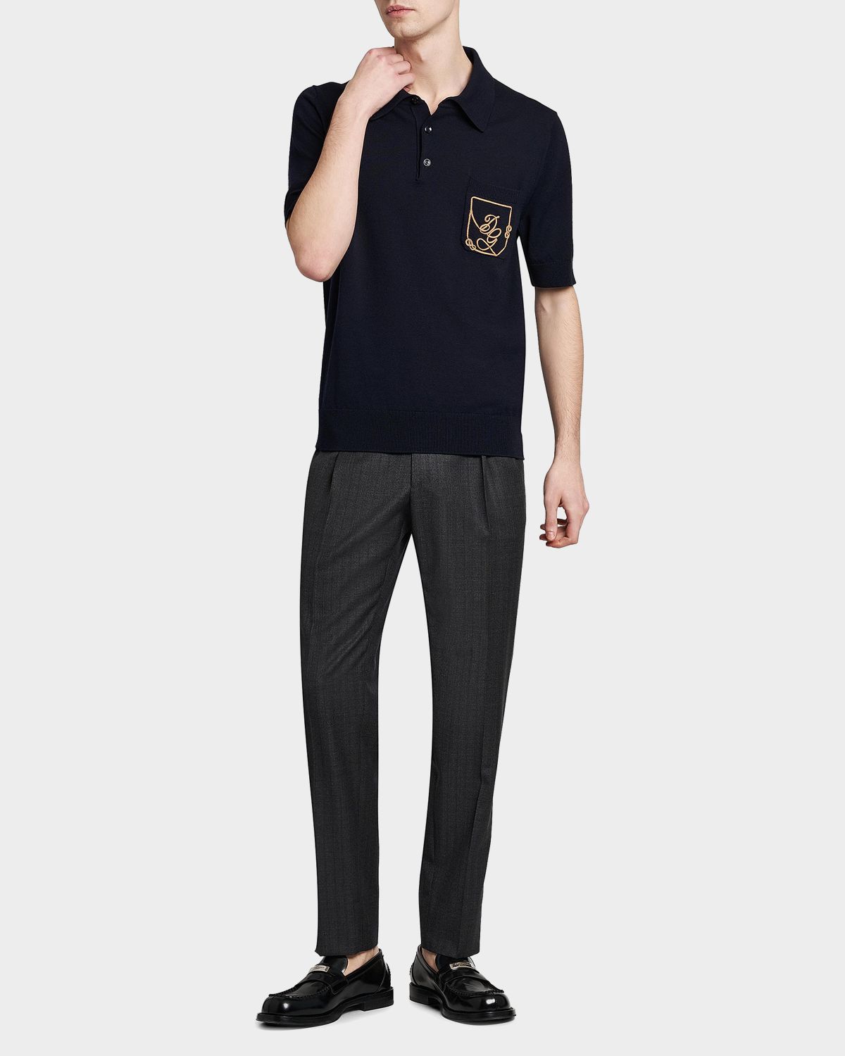 Dolce & Gabbana Men 's Pocket-Logo Wool Knit Short-Sleeve Polo Sweater | Thumbnail 6 Dolce & Gabbana Men 's Pocket-Logo Wool Knit Short-Sleeve Polo Sweater | Thumbnail 6