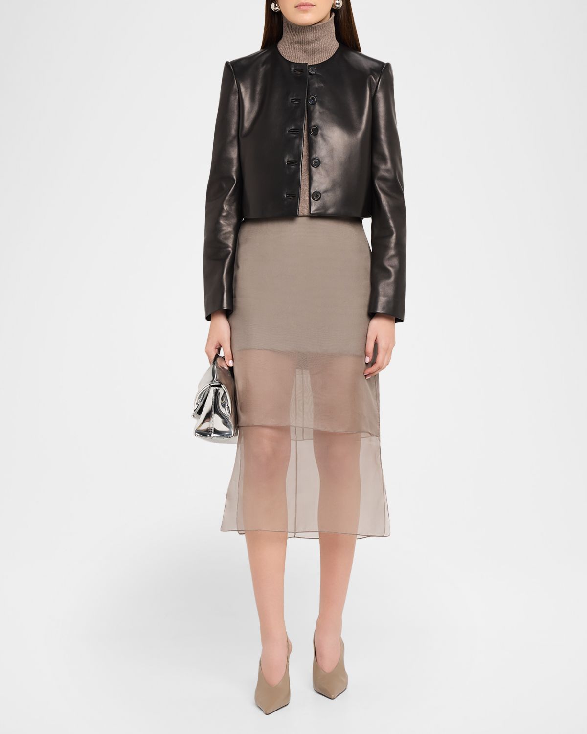 Brandon Maxwell Ryder Leather Cropped Box Jacket | Thumbnail 4 Brandon Maxwell Ryder Leather Cropped Box Jacket | Thumbnail 4