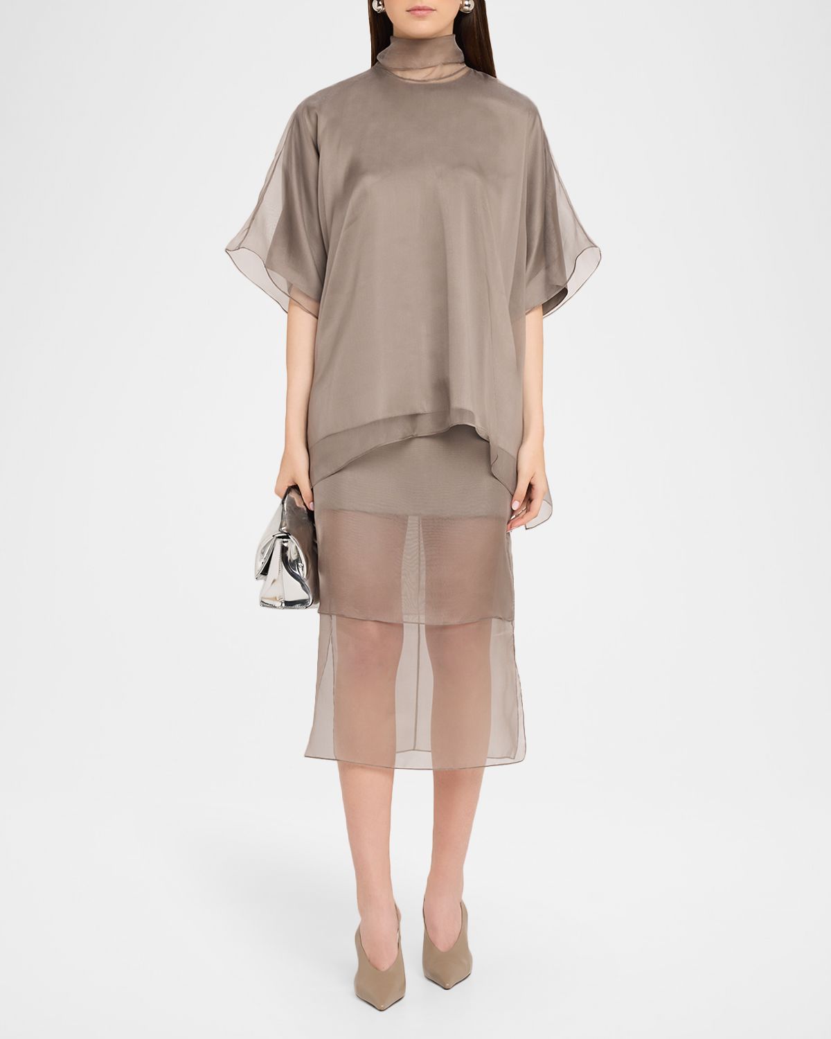Brandon Maxwell Cali Scarf-Neck Silk Organza Blouse | Thumbnail 4