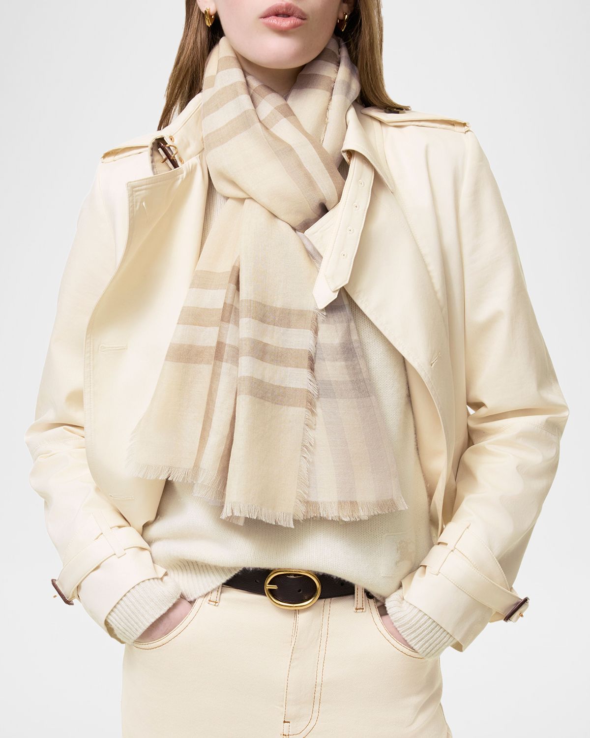 Burberry Wide Reversible Check Wool Silk Scarf