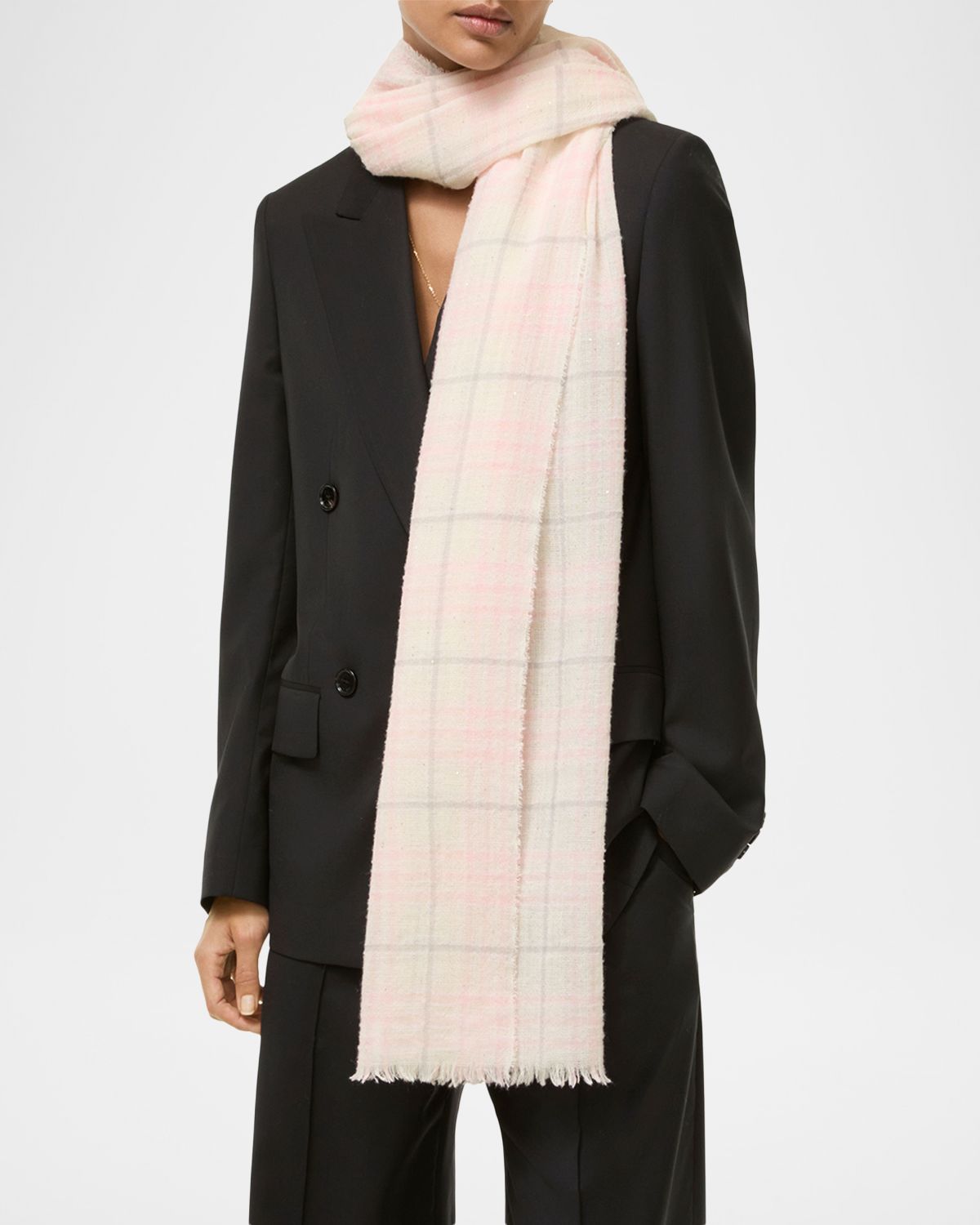Burberry Wide Sequined Check Wool Silk-Blend Scarf | Thumbnail 2