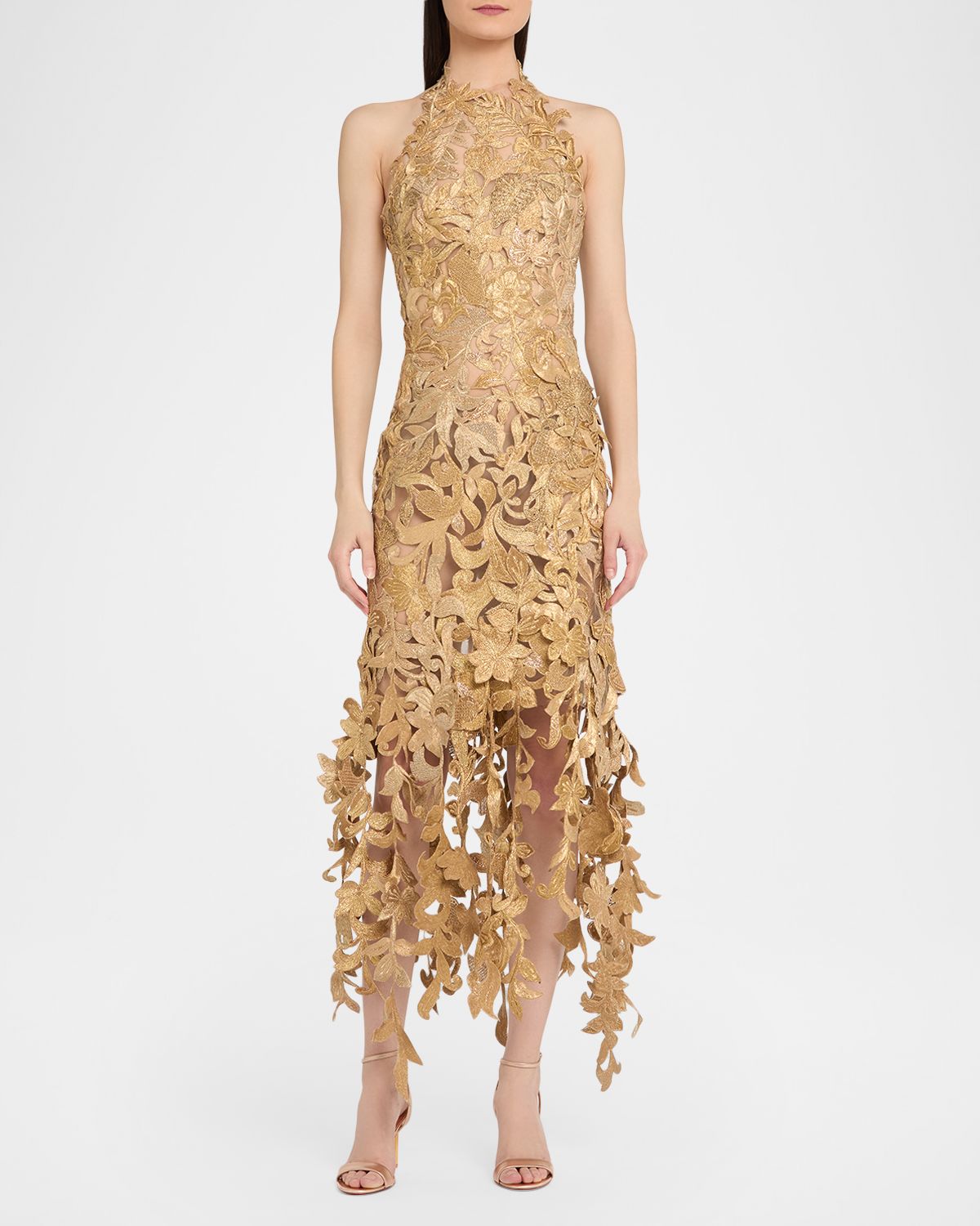 Oscar de la Renta Sleeveless Corded Floral Halter Midi Cocktail Dress | Thumbnail 5 Oscar de la Renta Sleeveless Corded Floral Halter Midi Cocktail Dress | Thumbnail 5