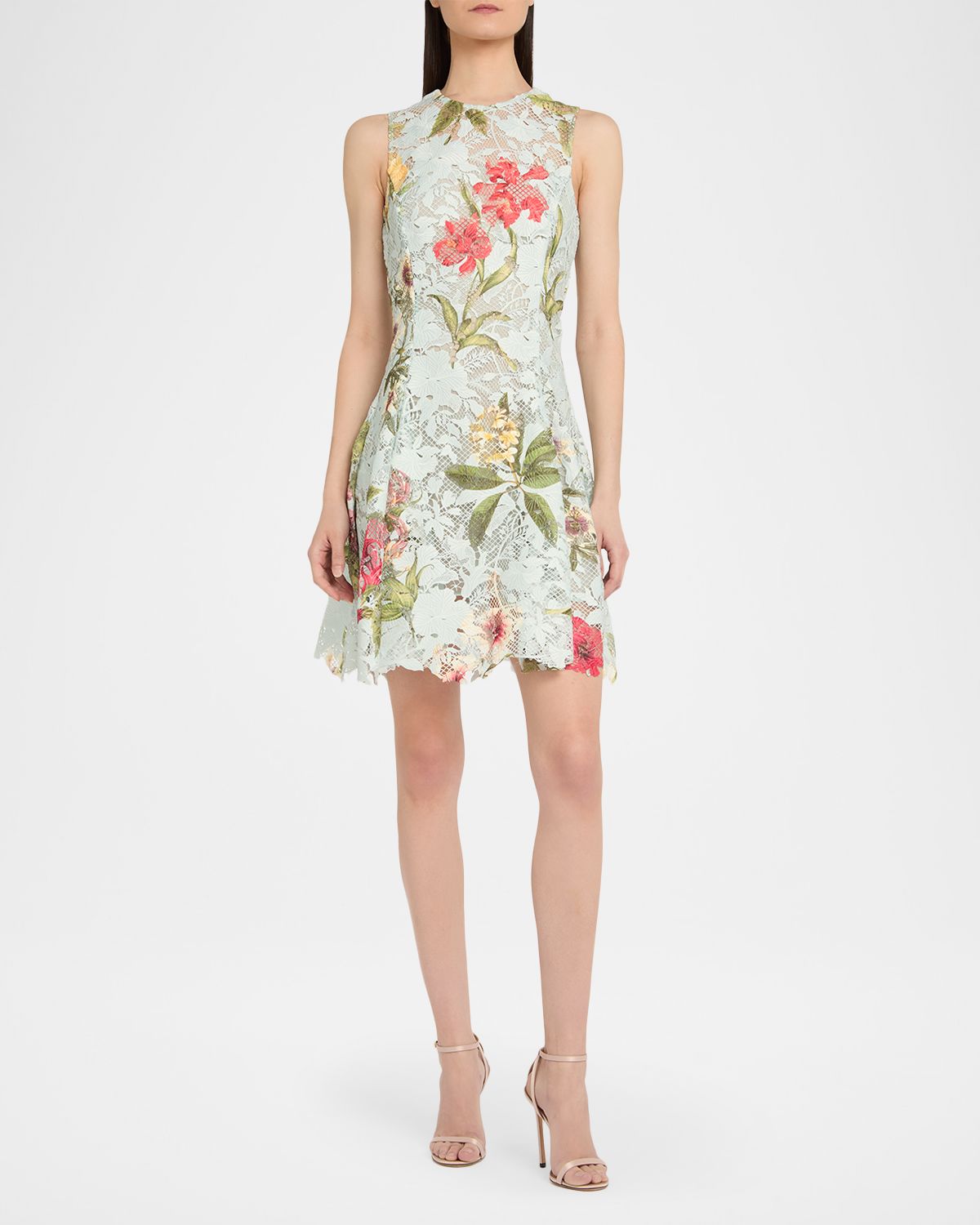 Oscar de la Renta Chine Multi Floral-Print Guipure Lace Mini Dress | Thumbnail 5