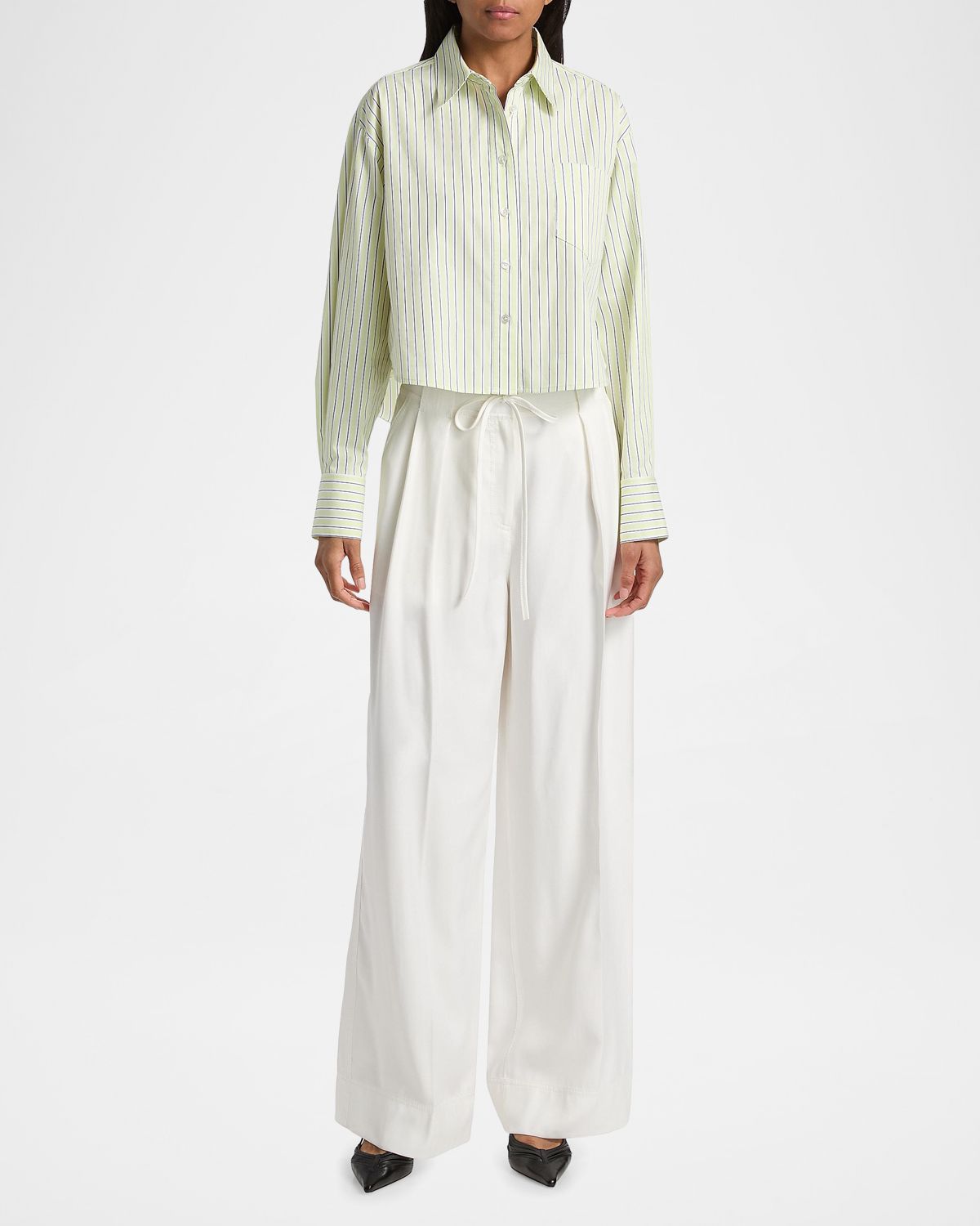Derek Lam 10 Crosby Evelina Striped Boxy-Fit Crop Shirt | Thumbnail 2 Derek Lam 10 Crosby Evelina Striped Boxy-Fit Crop Shirt | Thumbnail 2