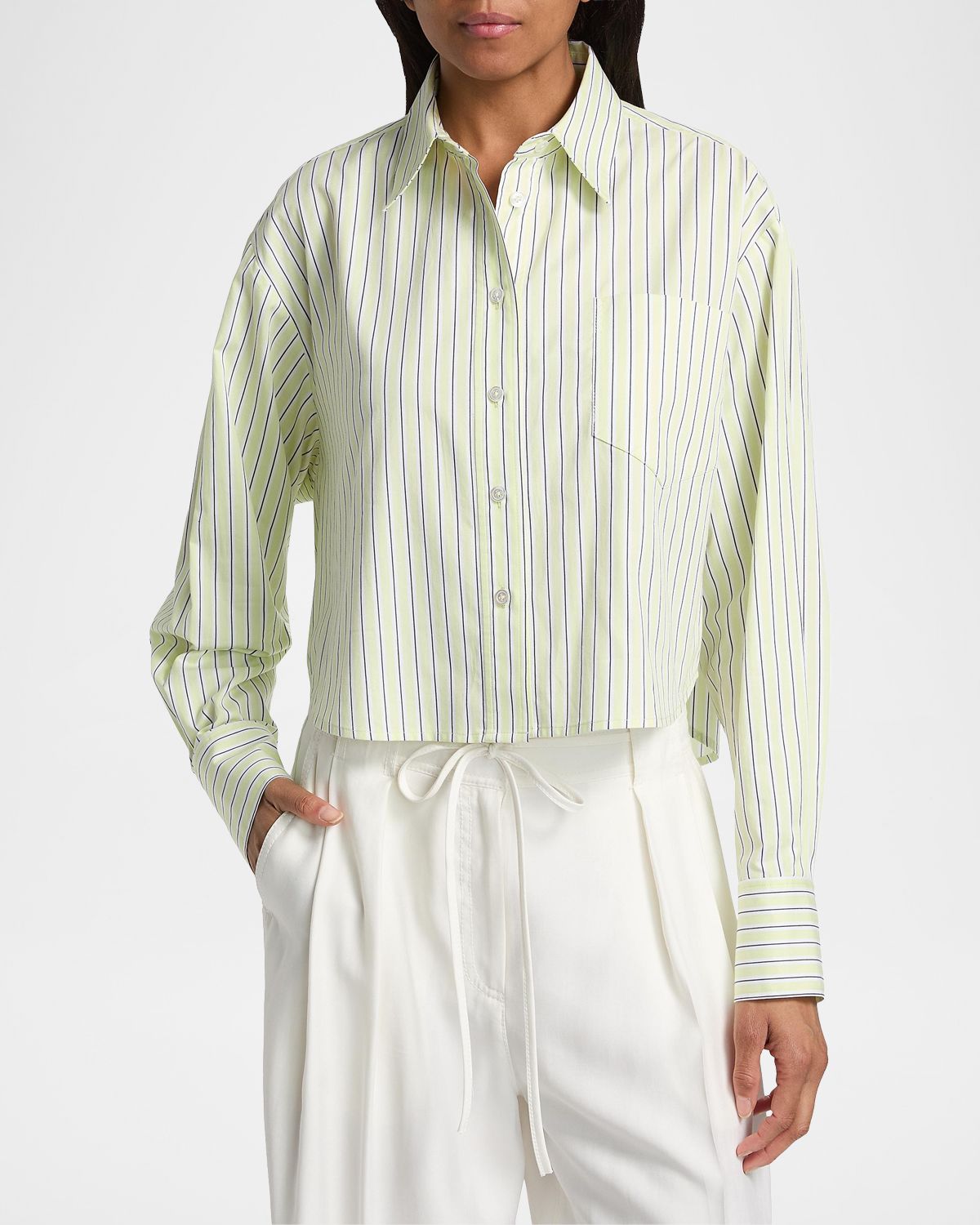 Derek Lam 10 Crosby Evelina Striped Boxy-Fit Crop Shirt | Thumbnail 4 Derek Lam 10 Crosby Evelina Striped Boxy-Fit Crop Shirt | Thumbnail 4
