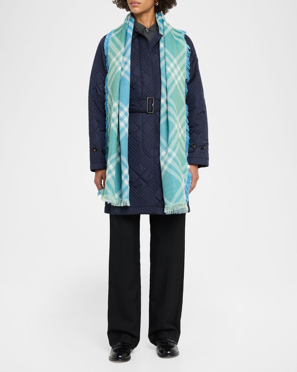 Burberry Men 's Wool and Silk Gradient Check Scarf | Thumbnail 4 Burberry Men 's Wool and Silk Gradient Check Scarf | Thumbnail 4