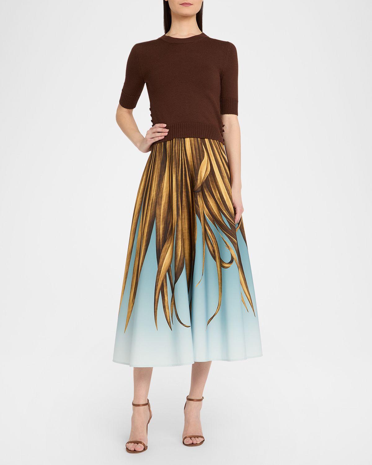 Oscar de la Renta Palm Print A-Line Midi Skirt | Thumbnail 5 Oscar de la Renta Palm Print A-Line Midi Skirt | Thumbnail 5