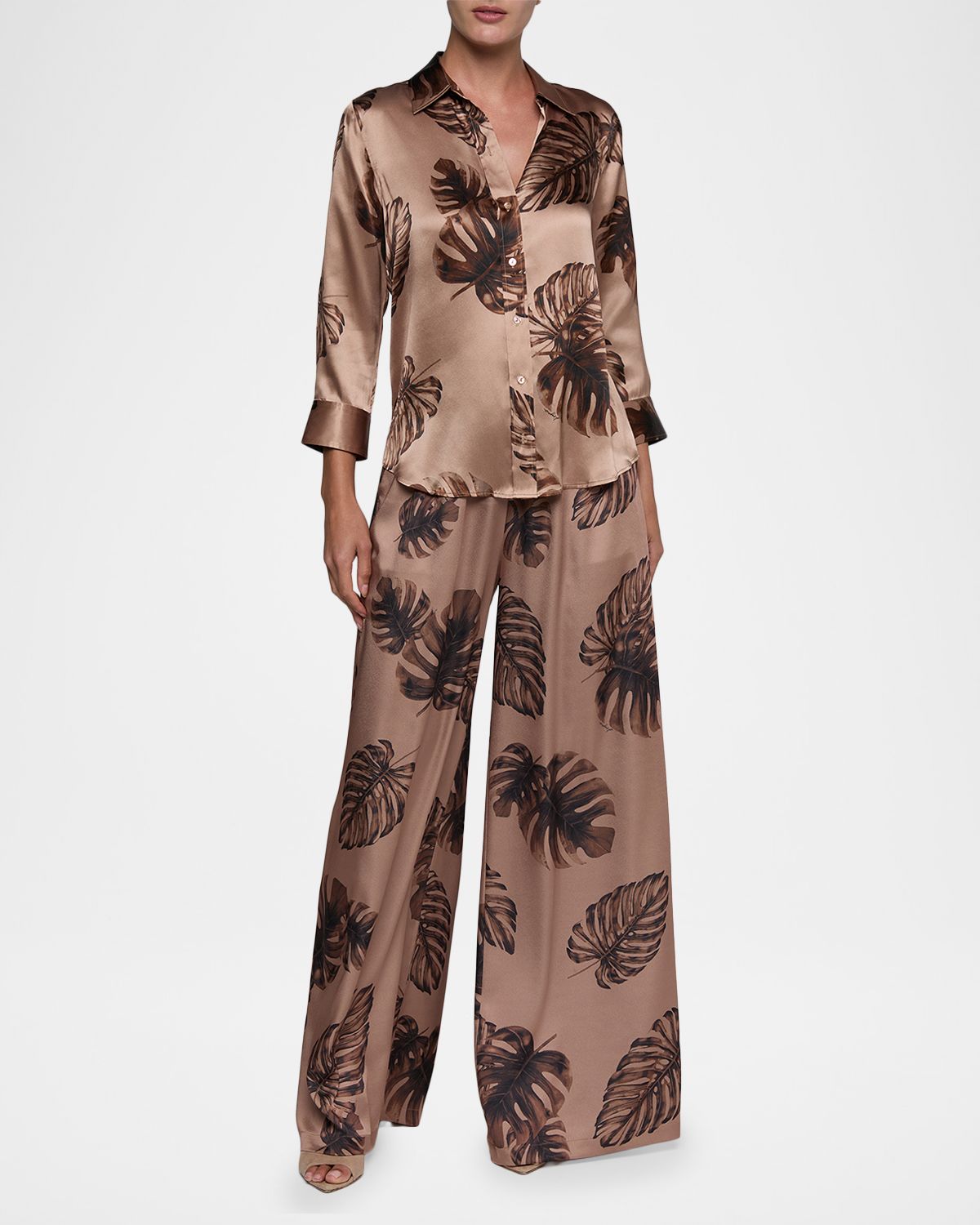L 'Agence Dani Leaf-Print Silk Charmeuse Blouse