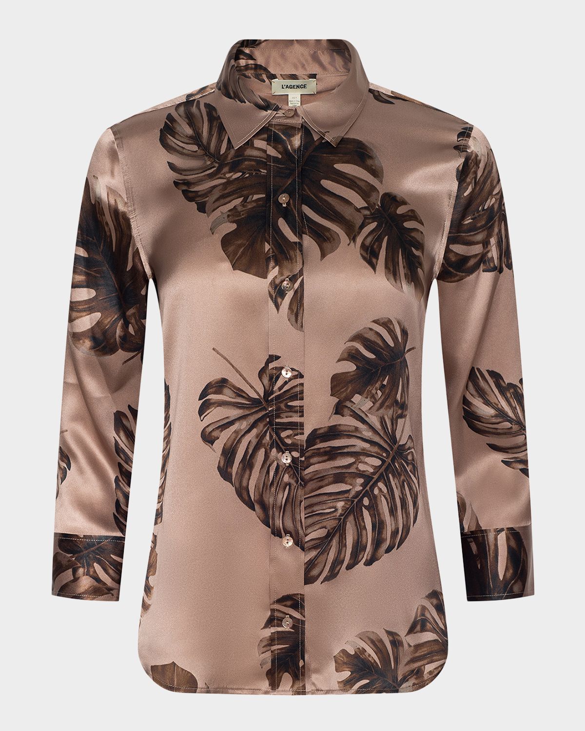 L 'Agence Dani Leaf-Print Silk Charmeuse Blouse