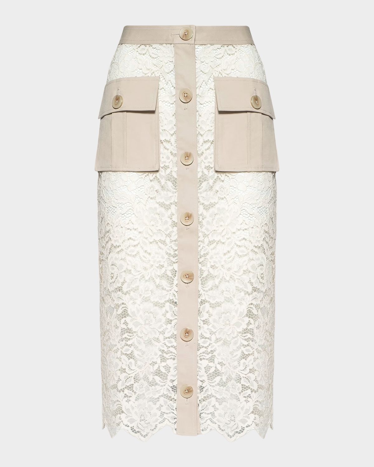 L 'Agence Shae Floral Lace Midi Pencil Skirt