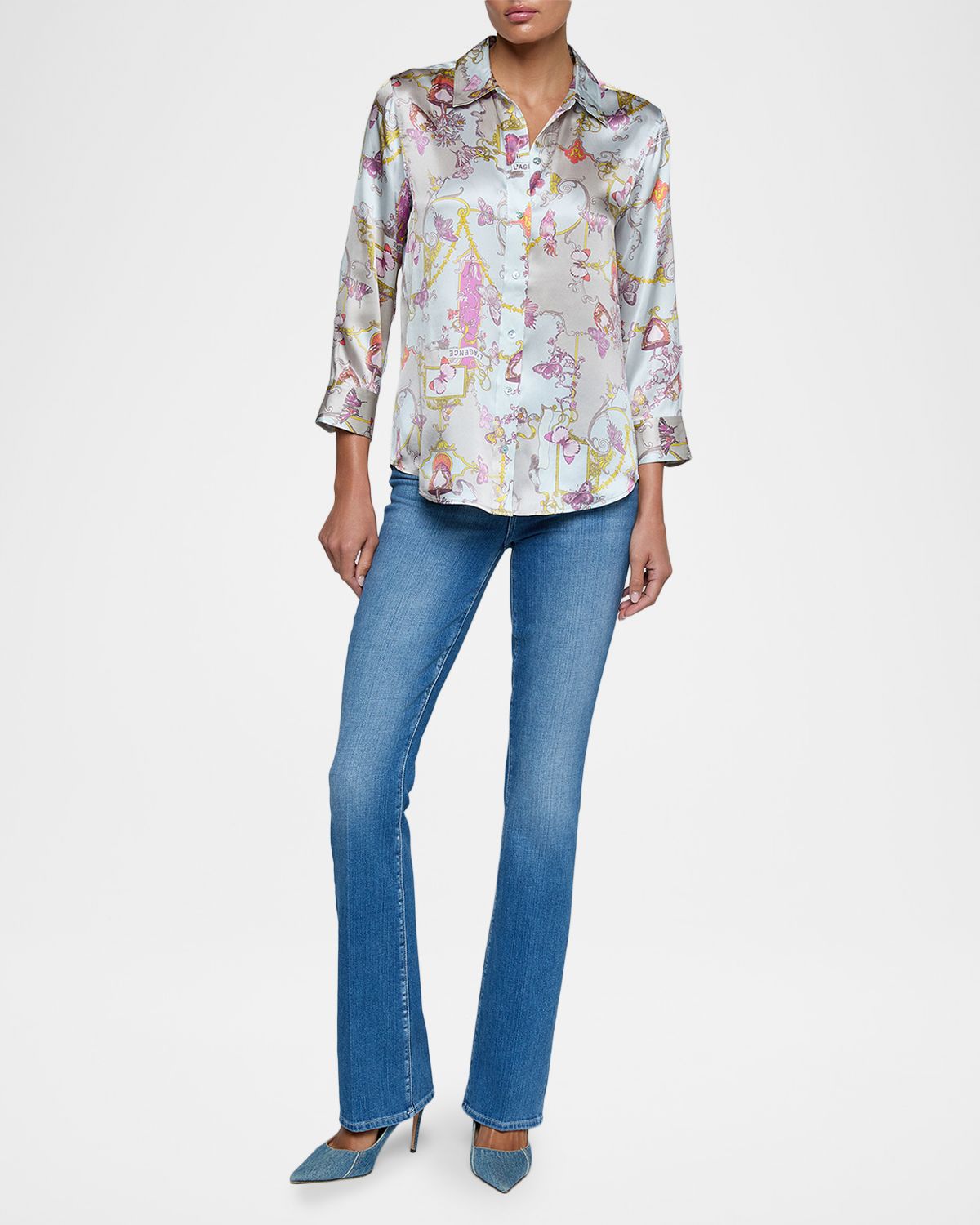 L 'Agence Butterfly-Print Silk Charmeuse Blouse