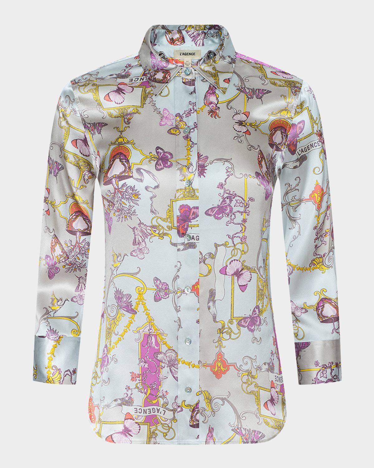 L 'Agence Butterfly-Print Silk Charmeuse Blouse