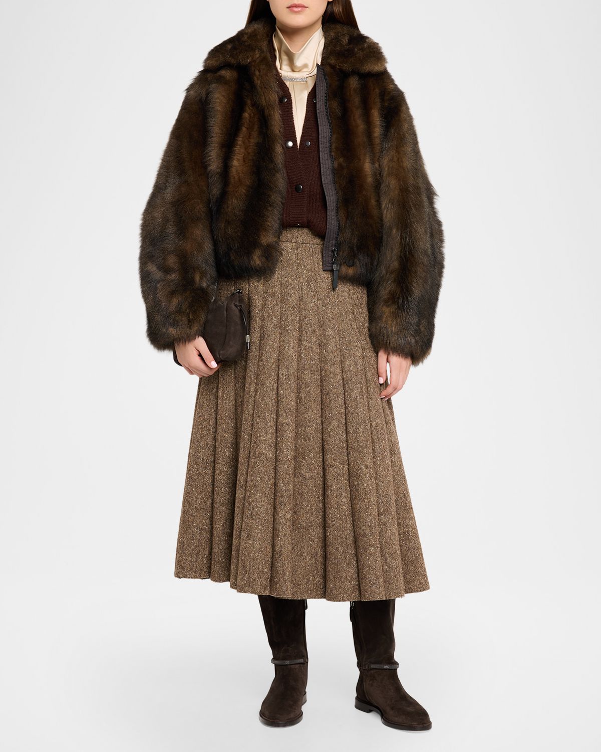 Brunello Cucinelli Lamb Shearling Zip Jacket With Monili Trim | Thumbnail 2 Brunello Cucinelli Lamb Shearling Zip Jacket With Monili Trim | Thumbnail 2