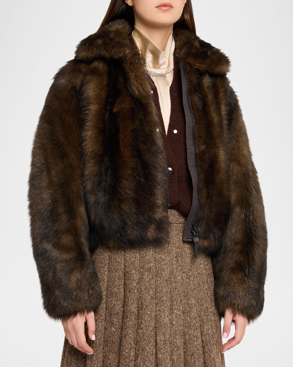 Brunello Cucinelli Lamb Shearling Zip Jacket With Monili Trim | Thumbnail 4 Brunello Cucinelli Lamb Shearling Zip Jacket With Monili Trim | Thumbnail 4