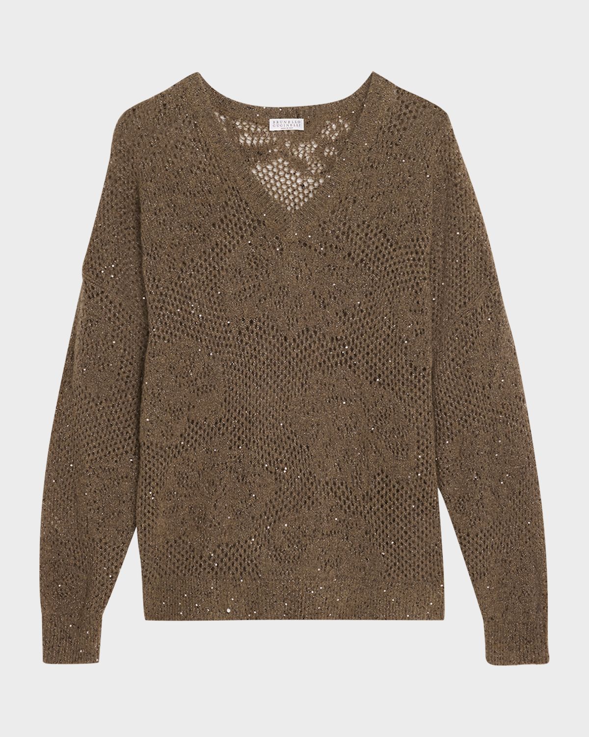 Brunello Cucinelli Diamante Paillette Mohair Open-Knit V-Neck Sweater | Thumbnail 6 Brunello Cucinelli Diamante Paillette Mohair Open-Knit V-Neck Sweater | Thumbnail 6
