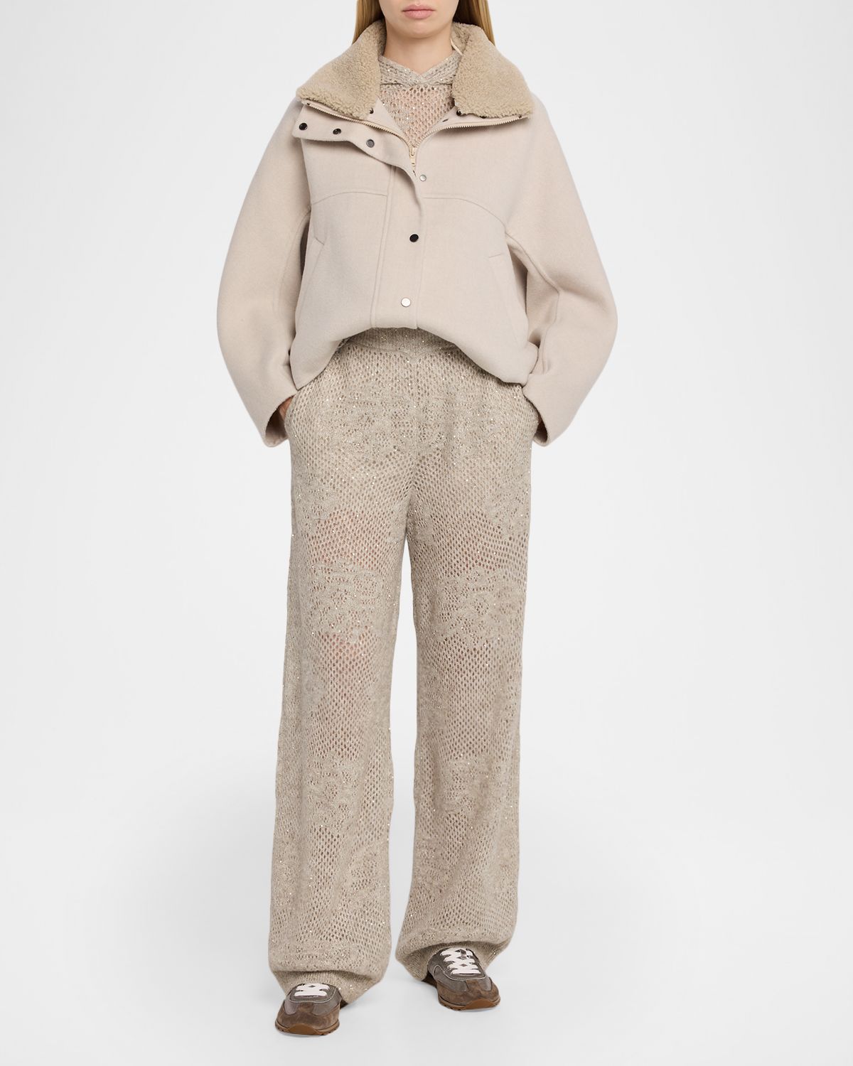 Brunello Cucinelli Floral Paillette Mohair Open-Knit Wide-Leg Pants | Thumbnail 2 Brunello Cucinelli Floral Paillette Mohair Open-Knit Wide-Leg Pants | Thumbnail 2