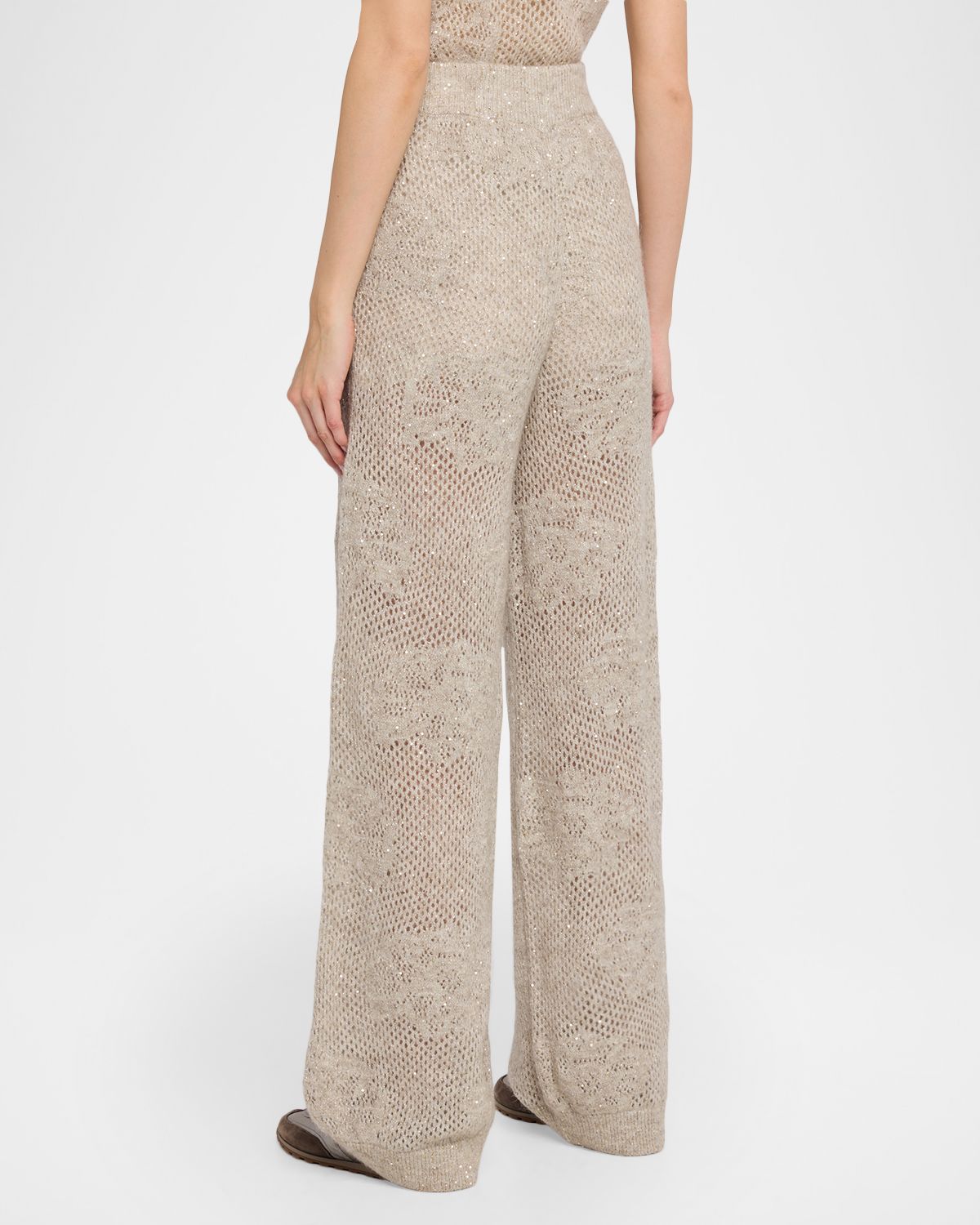 Brunello Cucinelli Floral Paillette Mohair Open-Knit Wide-Leg Pants | Thumbnail 3 Brunello Cucinelli Floral Paillette Mohair Open-Knit Wide-Leg Pants | Thumbnail 3