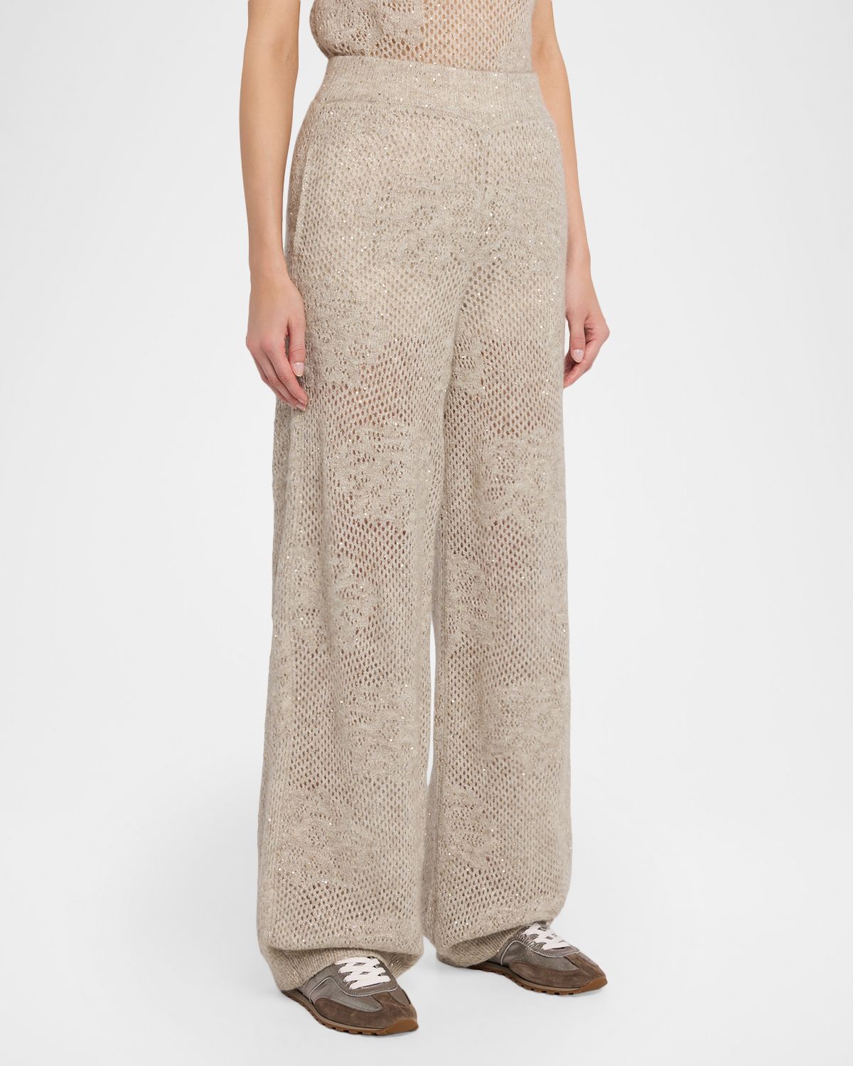 Brunello Cucinelli Floral Paillette Mohair Open-Knit Wide-Leg Pants | Thumbnail 4 Brunello Cucinelli Floral Paillette Mohair Open-Knit Wide-Leg Pants | Thumbnail 4