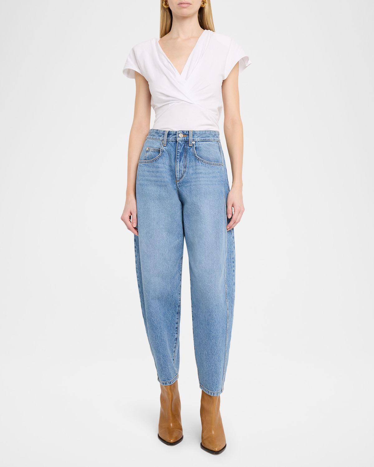 Isabel Marant Nadrine Gathered V-Neck Cotton T-Shirt | Thumbnail 4 Isabel Marant Nadrine Gathered V-Neck Cotton T-Shirt | Thumbnail 4