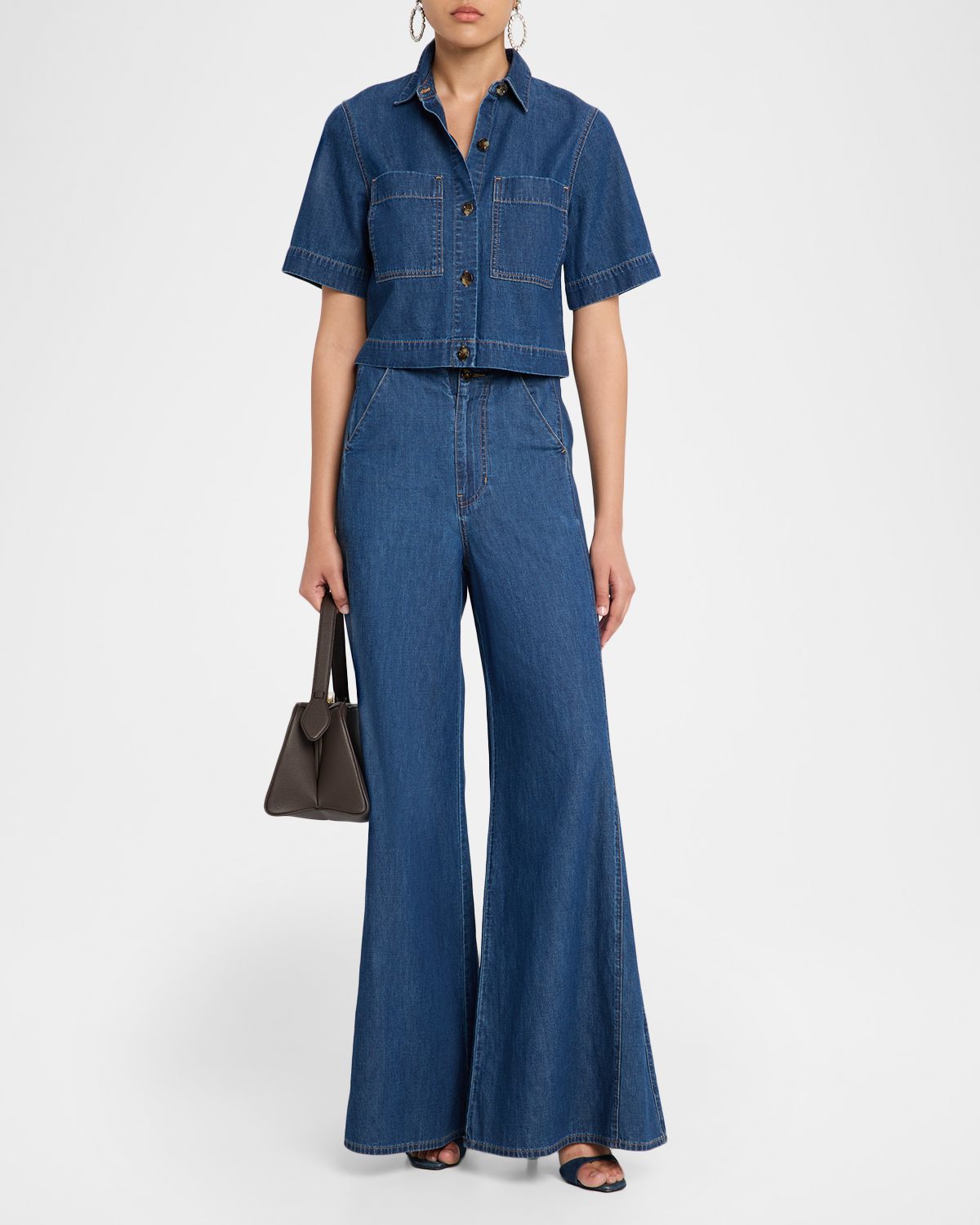Veronica Beard Spruce Short-Sleeve Denim Top | Thumbnail 2 Veronica Beard Spruce Short-Sleeve Denim Top | Thumbnail 2