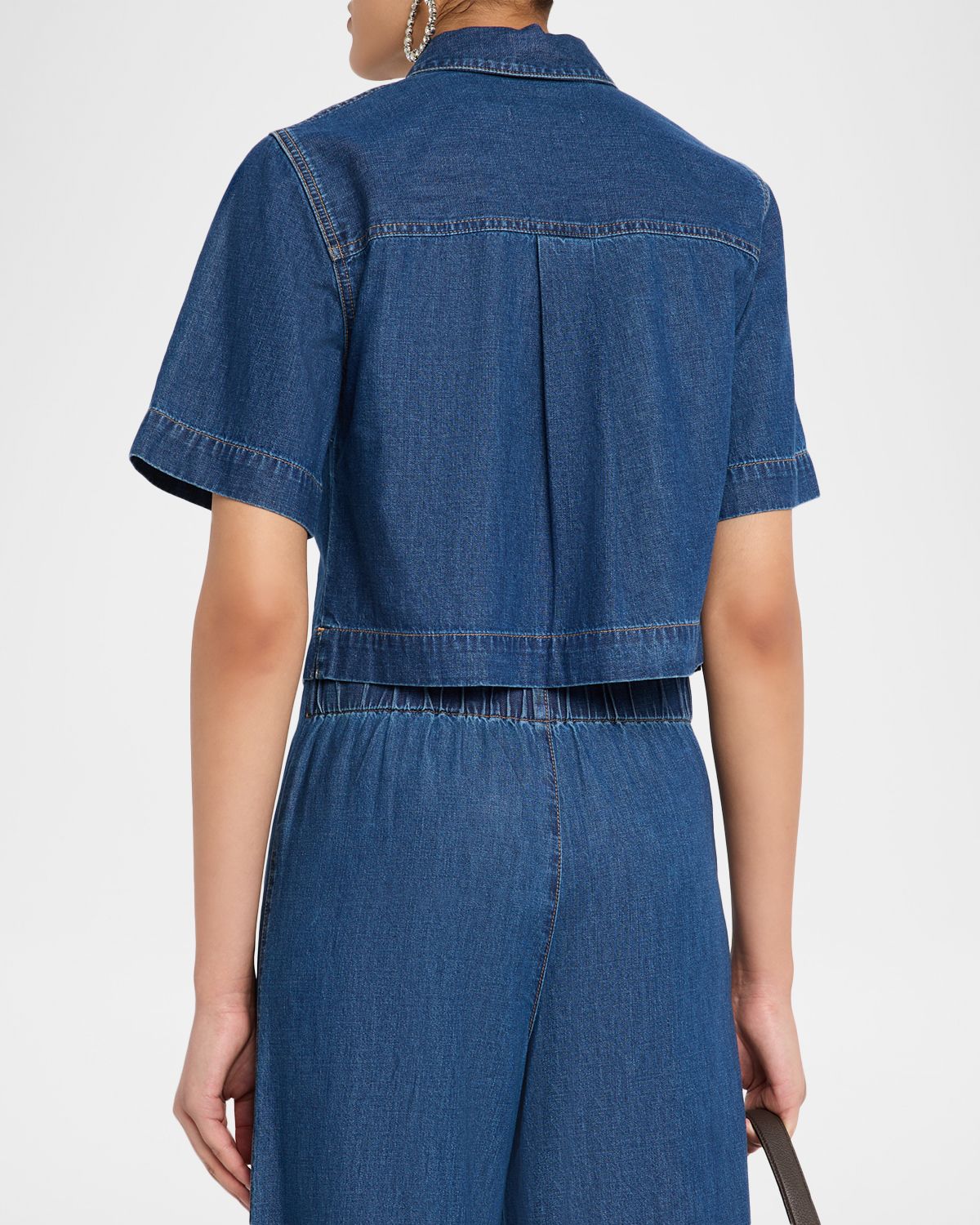 Veronica Beard Spruce Short-Sleeve Denim Top | Thumbnail 3 Veronica Beard Spruce Short-Sleeve Denim Top | Thumbnail 3