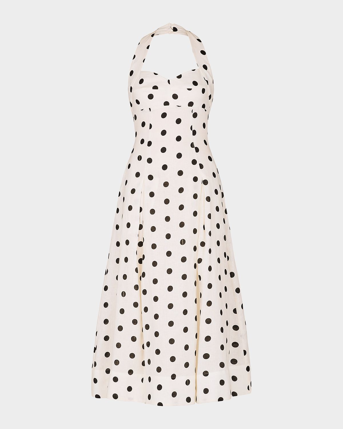 NICHOLAS Seraphina Pleated Polka Dot Halter Midi Dress