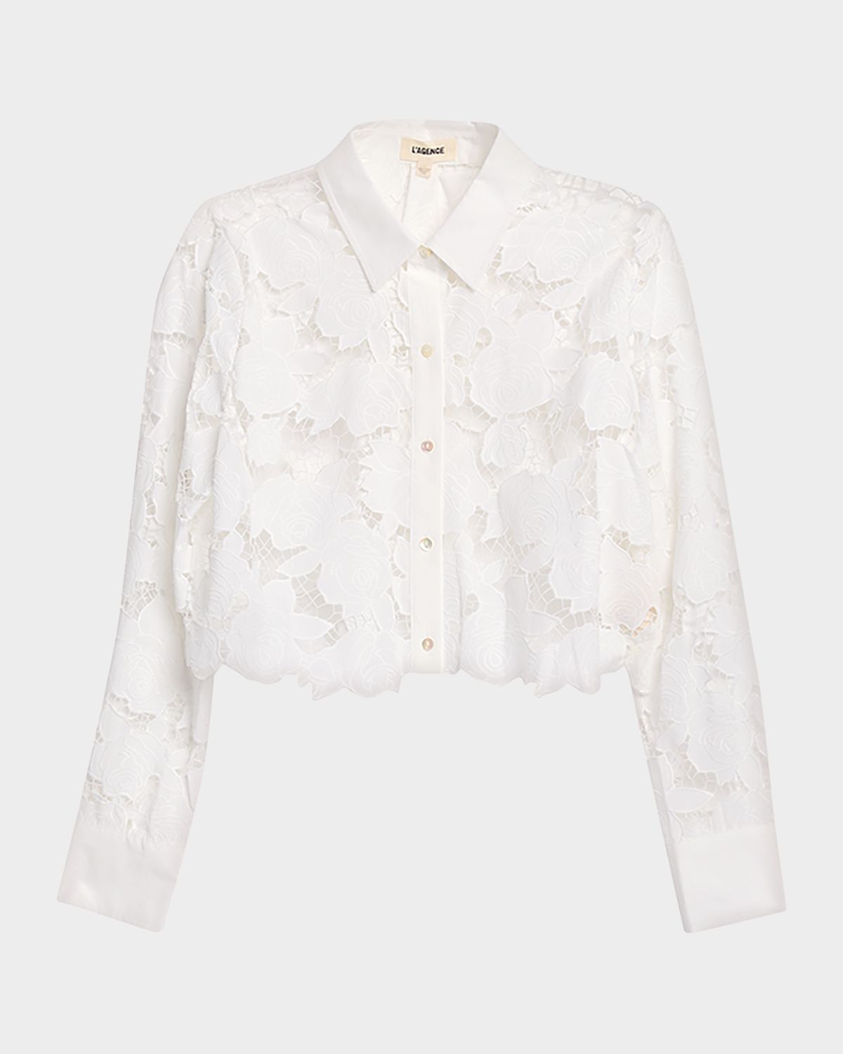 L 'Agence Seychelle Eyelet Embroidered Cropped Shirt