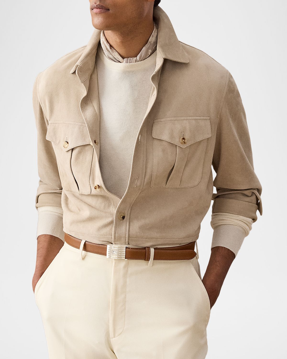 Ralph Lauren Purple Label Men 's Suede Flap-Pocket Overshirt | Thumbnail 4 Ralph Lauren Purple Label Men 's Suede Flap-Pocket Overshirt | Thumbnail 4