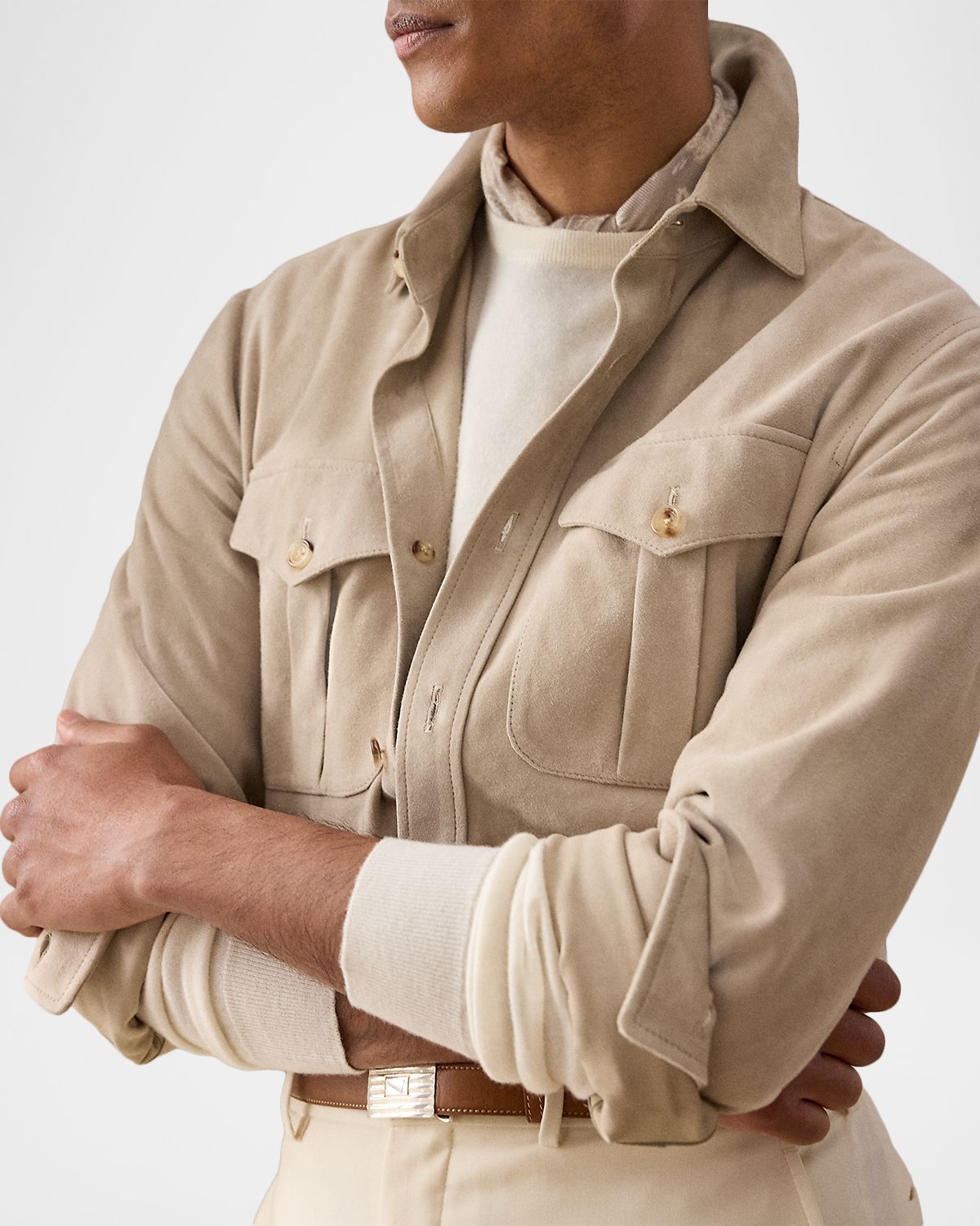 Ralph Lauren Purple Label Men 's Suede Flap-Pocket Overshirt | Thumbnail 5 Ralph Lauren Purple Label Men 's Suede Flap-Pocket Overshirt | Thumbnail 5