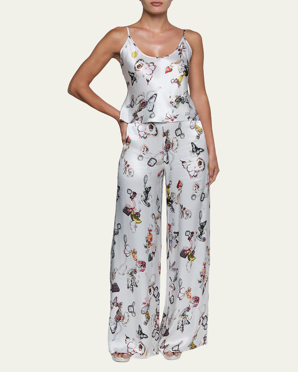L 'Agence Charmy Butterfly-Print Satin Cami