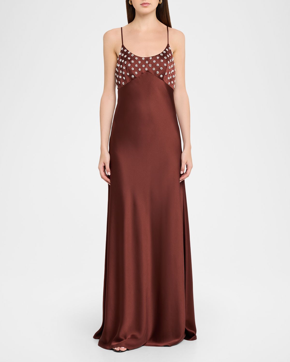 Tanya Taylor Ophelia Beaded Satin Maxi Dress