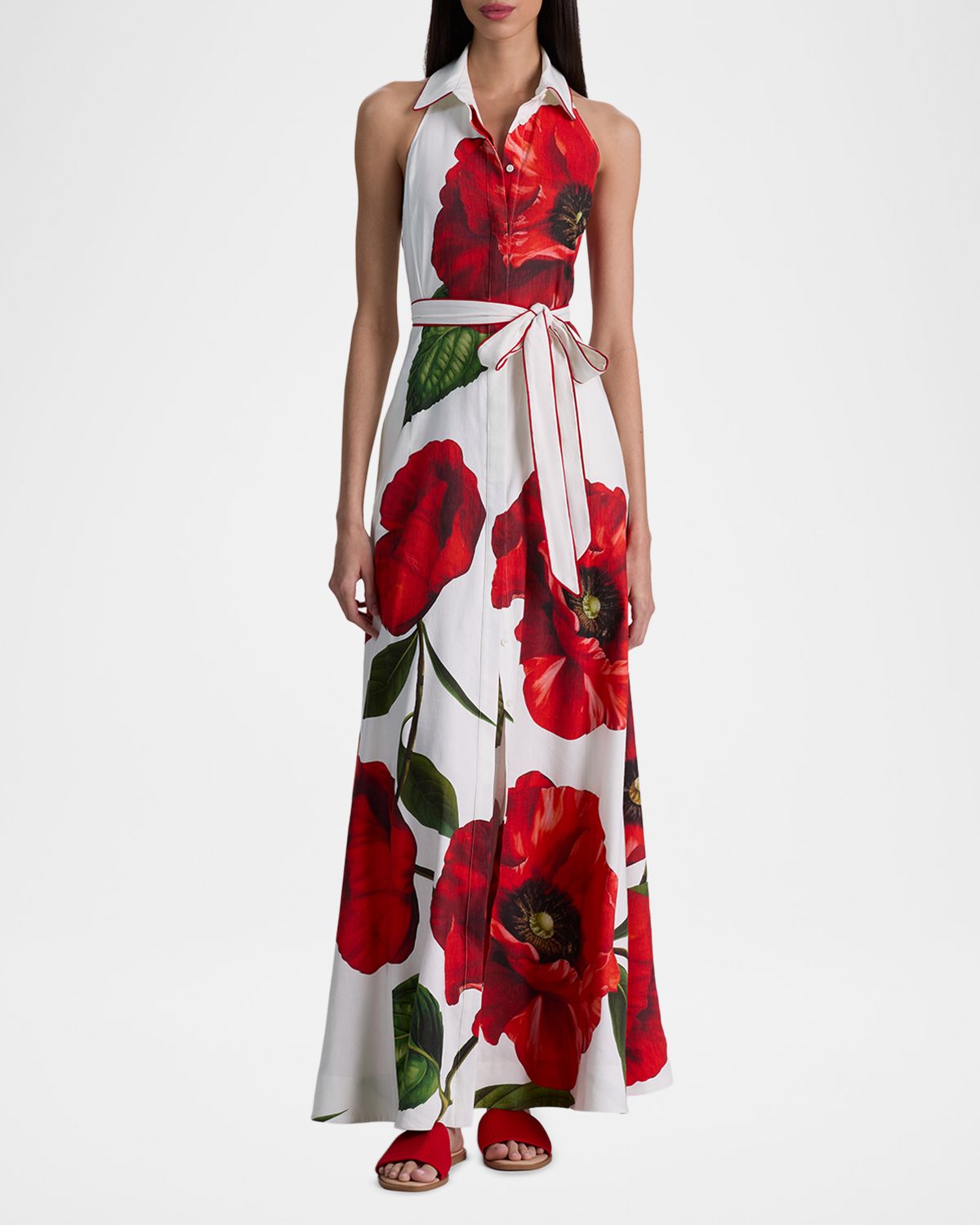 ALICE + OLIVIA Chassidy Poppy Linen-Blend Halter Dress | Thumbnail 6
