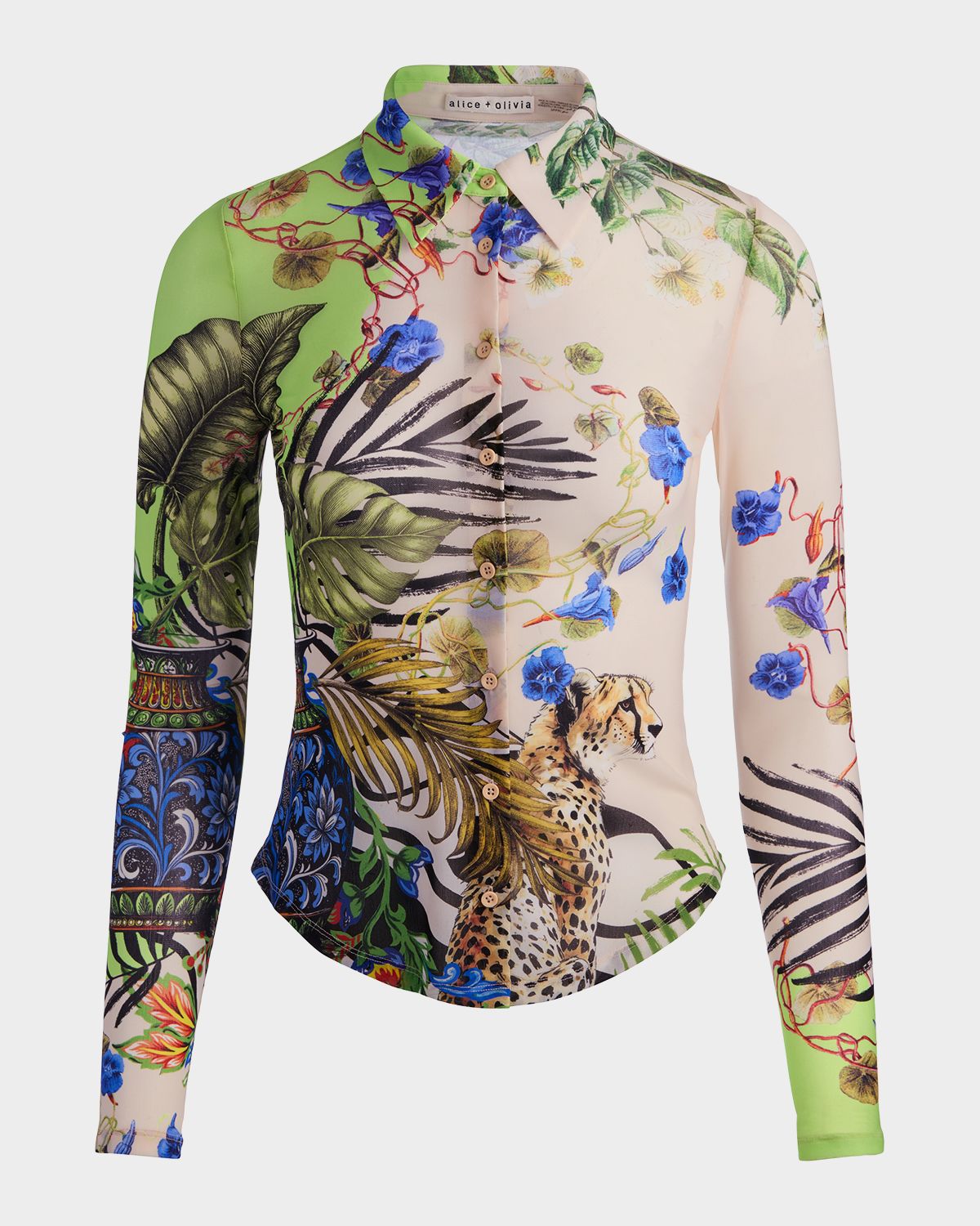ALICE + OLIVIA Jade Mesh Button-Front Top