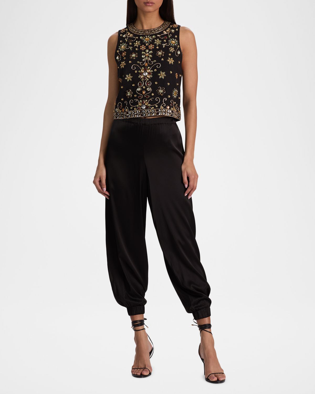 ALICE + OLIVIA Amal Embellished Linen Top