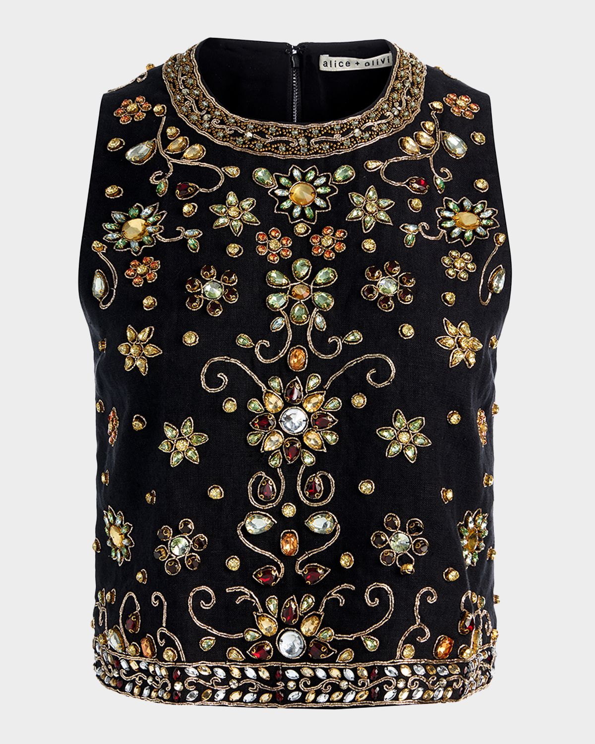 ALICE + OLIVIA Amal Embellished Linen Top