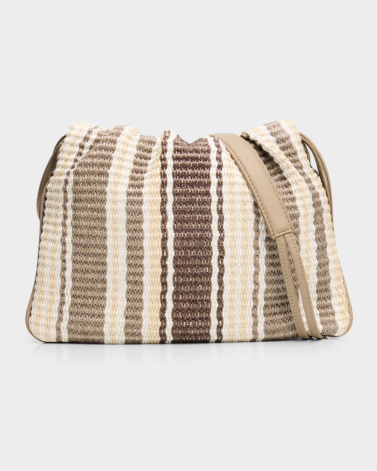 Brunello Cucinelli Striped Woven Raffia-Effect Shoulder Bag