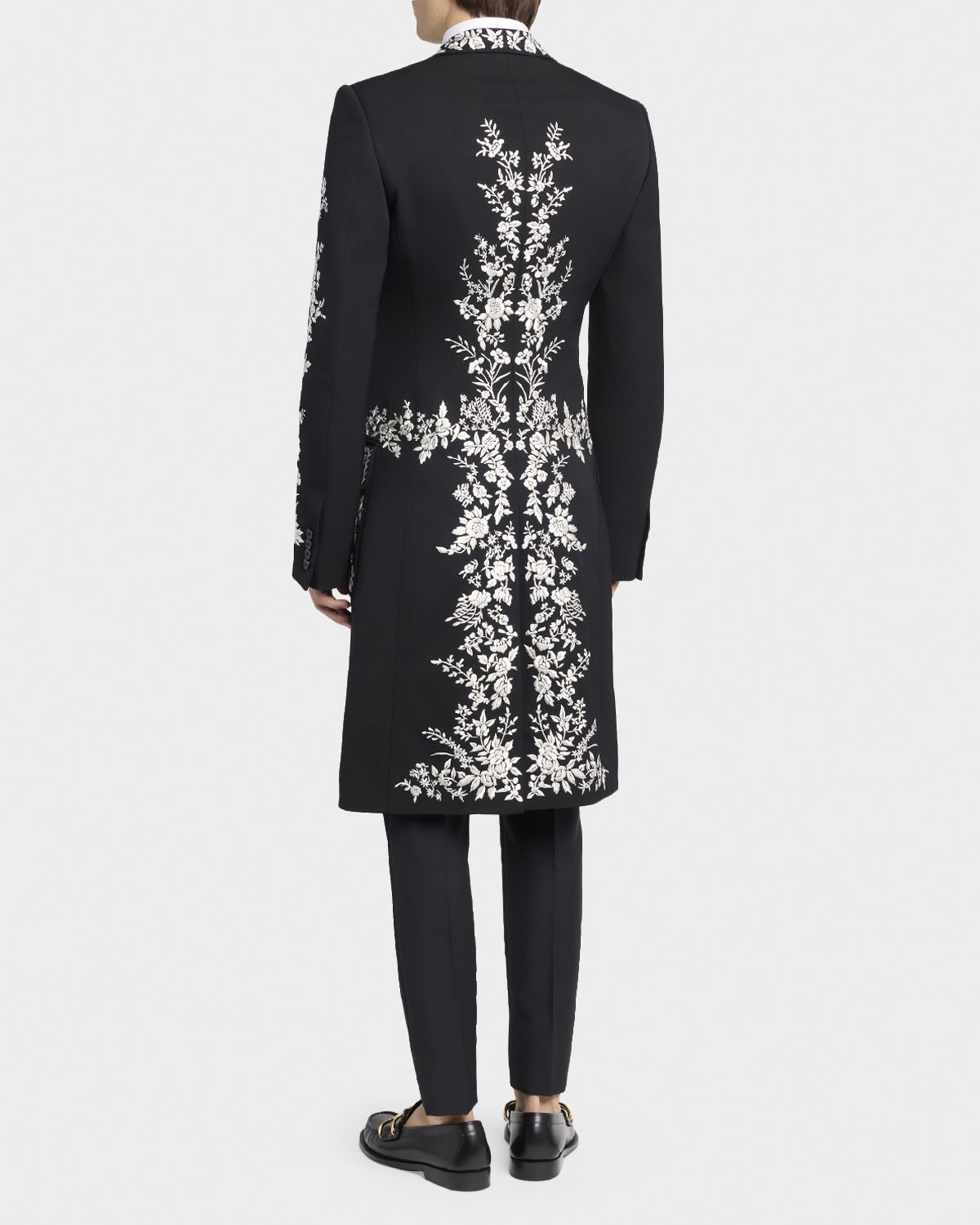 McQueen Men 's Wool Embroidered Peak Lapel Overcoat | Thumbnail 3 McQueen Men 's Wool Embroidered Peak Lapel Overcoat | Thumbnail 3