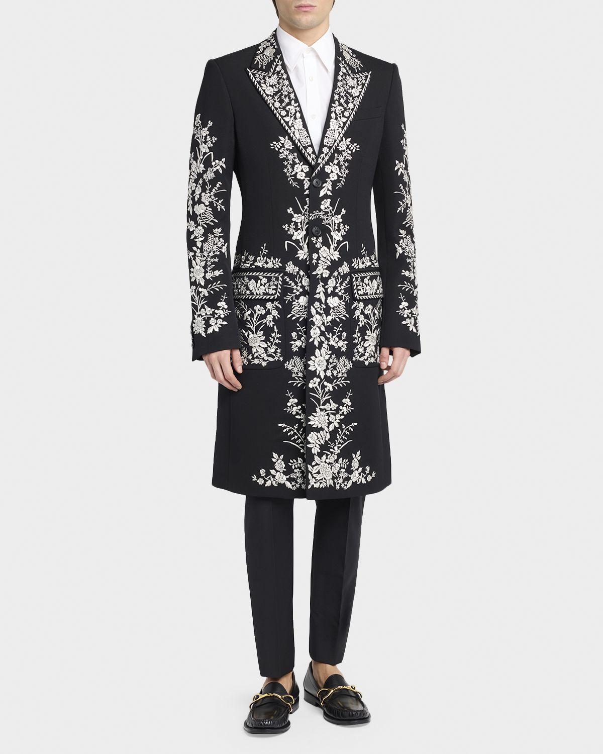 McQueen Men 's Wool Embroidered Peak Lapel Overcoat | Thumbnail 4 McQueen Men 's Wool Embroidered Peak Lapel Overcoat | Thumbnail 4