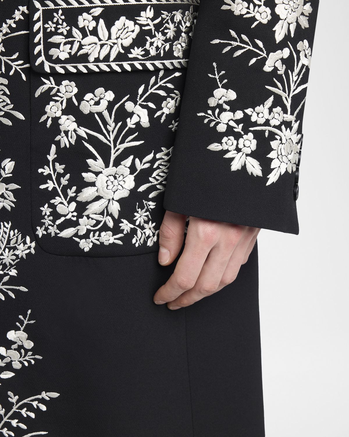McQueen Men 's Wool Embroidered Peak Lapel Overcoat | Thumbnail 5 McQueen Men 's Wool Embroidered Peak Lapel Overcoat | Thumbnail 5