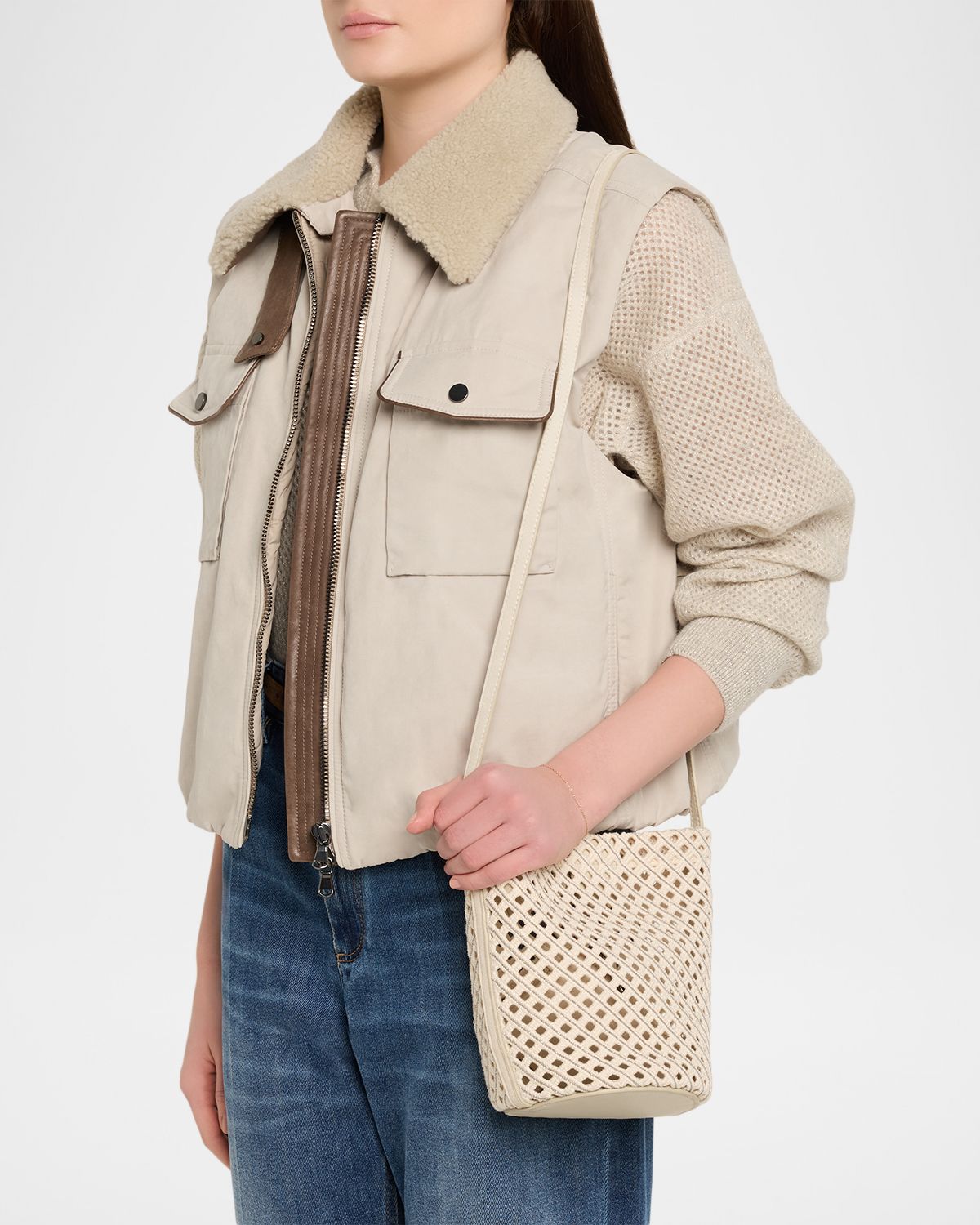 Brunello Cucinelli Monili-Trim Cotton Net Crossbody Pouch Bag | Thumbnail 5 Brunello Cucinelli Monili-Trim Cotton Net Crossbody Pouch Bag | Thumbnail 5