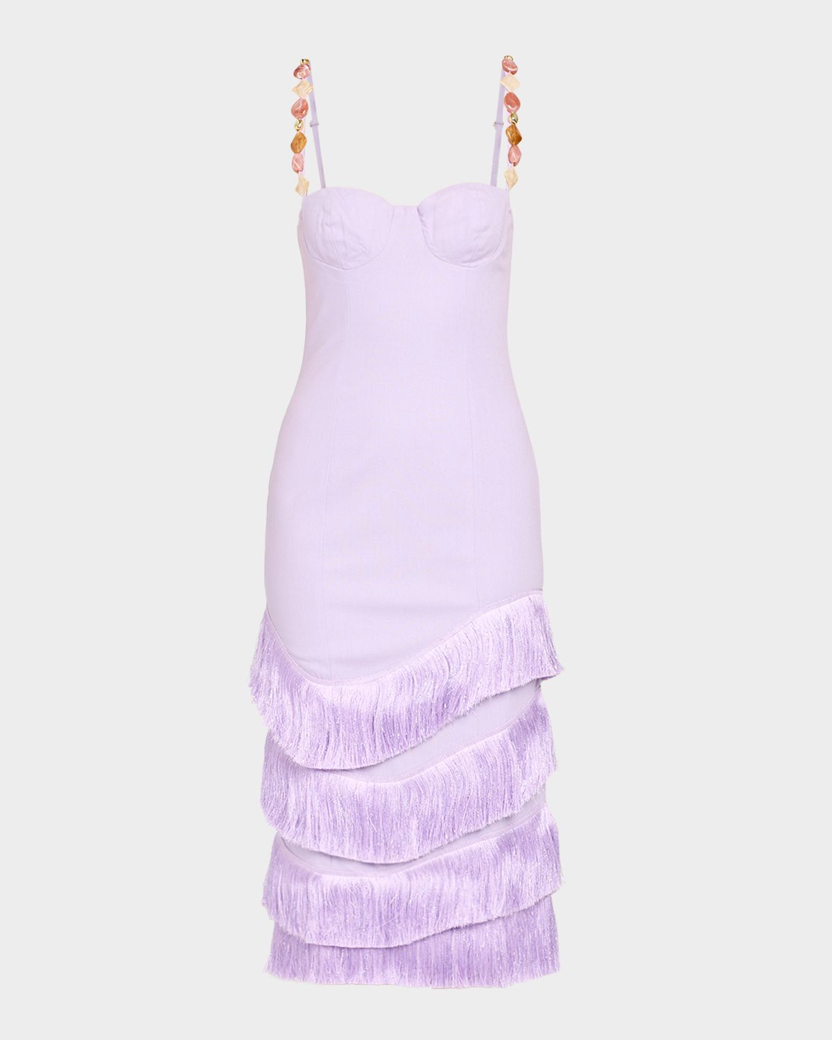 PatBO Gabriela Linen Fringe-Trim Midi Dress